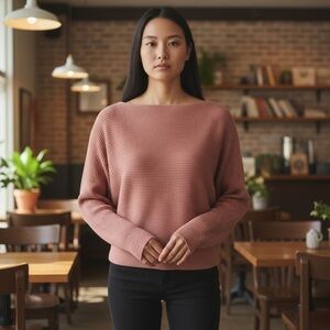 Philosophy Republic Dolman Ribbed Knit Sweater Top Dusty Rose Pink Size S